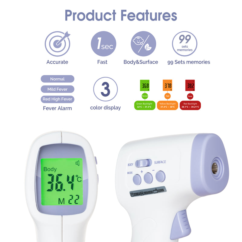 Non-Contact Infrared Digital Thermometer for adults, kids, infants and surface