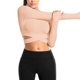 Women Long Sleeve Running Shirts Sexy Exposed Navel Yoga T-shirts Solid Sports Shirts Quick Dry Fitness Gym Crop Tops Sport Wear